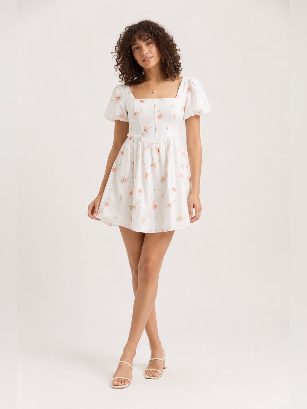 Altar’d State Floral Puff Sleeve Mini Dress XS Boho Cottage Mini